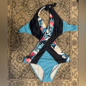 Floral Halter One-Piece Swimsuit